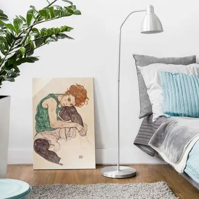 Online Kaufen Egon Schiele - Sitzende Frau mit hochgezogenem Knie Glasbild - Hochformat