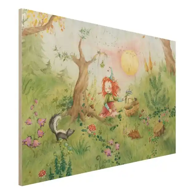 Frida sammelt Kräuter                               Holzbild - Querformat 3:2 Bestpreis