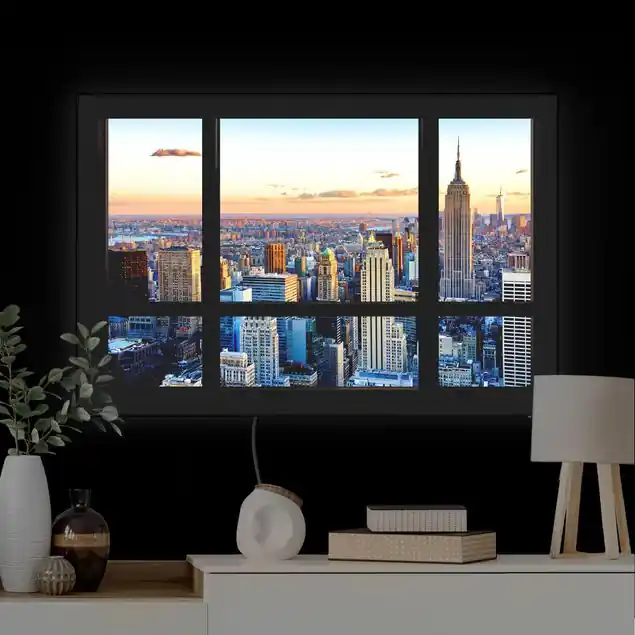 Fensterausblick - Sonnenaufgang New York LED-Wechselbild Super-Preis