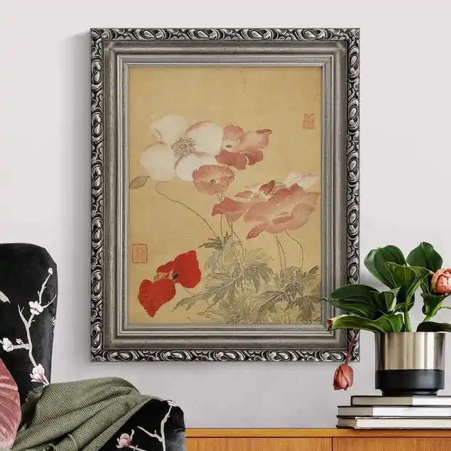 Yun Shouping - Mohnblumen                               Gerahmtes Leinwandbild Heißes Angebot