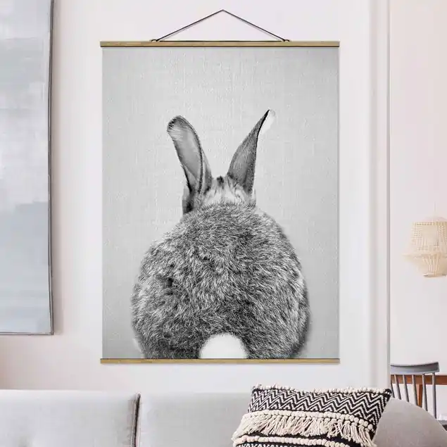 Wochenendangebot Hase von hinten Schwarz Weiß                               Stoffbild
