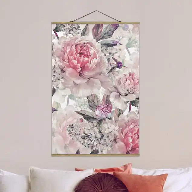 Zartes Aquarell Pfingstrosen Muster                               Stoffbild Heißes Angebot