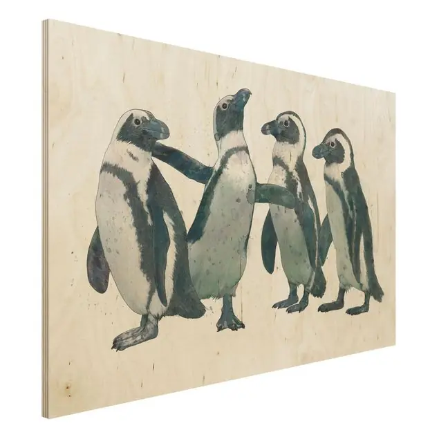 Abverkauf Illustration Pinguine Schwarz Weiß Aquarell                               Holzbild - Querformat 3:2