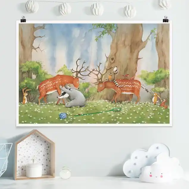 Wassili Waschbär - Wassili hilft den Hirschen                               Poster - Querformat Geprüft