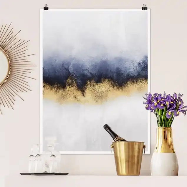 Wolkenhimmel mit Gold Poster - Hochformat Garantierte Lieferung