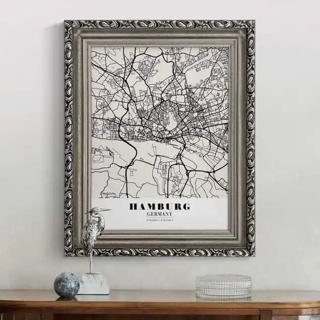 Wochenendangebot Stadtplan Hamburg - Klassik Gerahmtes Leinwandbild