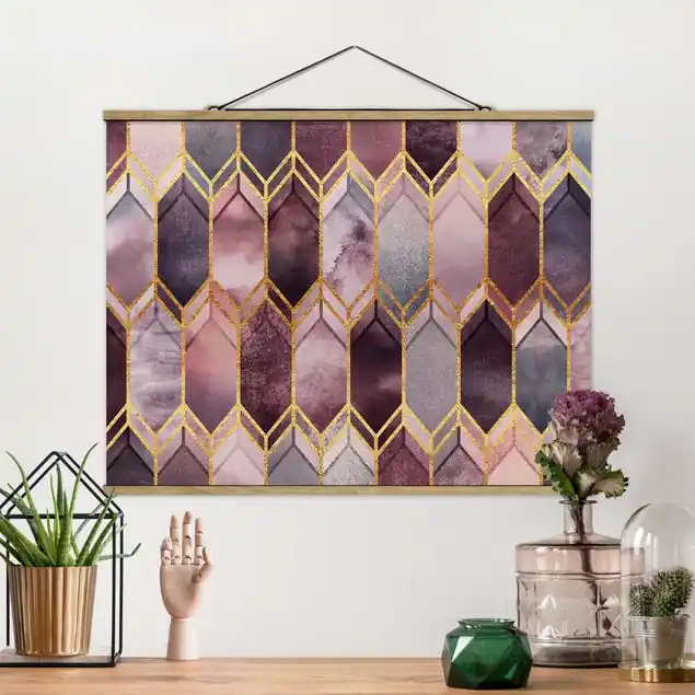 Wochenendangebot Glasmalerei geometrisch Rosé Gold                               Stoffbild - Querformat
