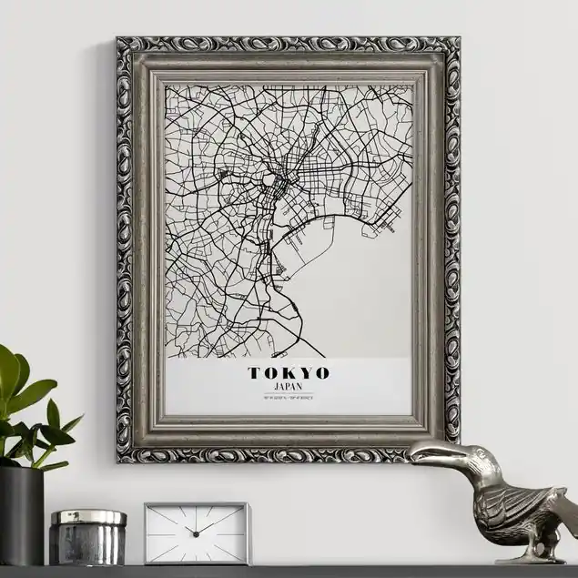 Zertifiziert Stadtplan Tokyo - Klassik                               Gerahmtes Leinwandbild