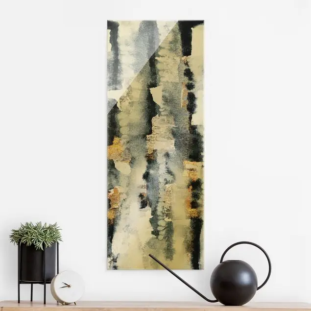 Abstraktes Aquarell mit Gold Glasbild Neue Kollektion