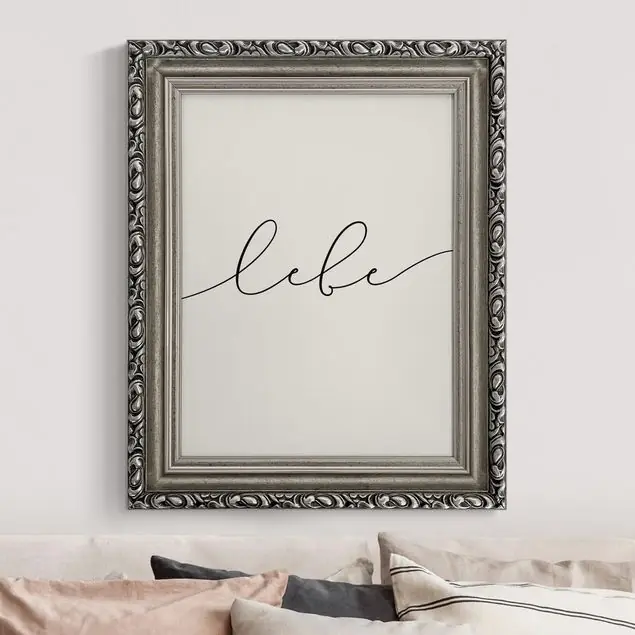 Sofort Bestellen Lebe Kalligraphie in Creme Gerahmtes Leinwandbild