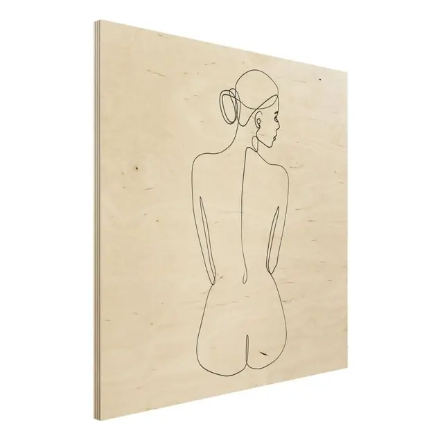 Line Art Akt Frau Rücken Schwarz Weiß Holzbild - Quadrat Sonderangebot