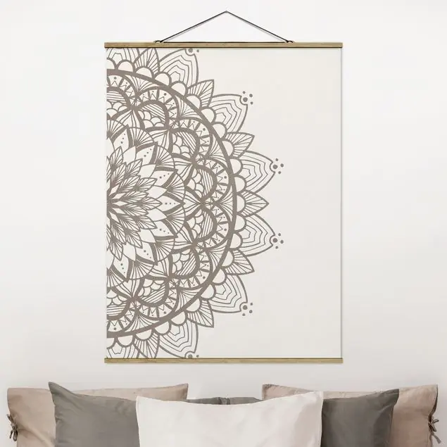 Abverkauf Mandala Illustration shabby Set beige weiß                               Stoffbild - Hochformat