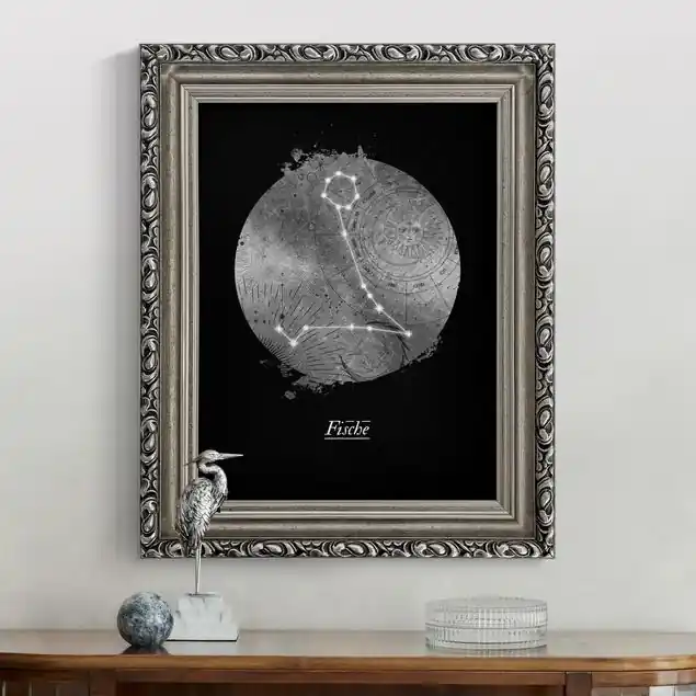 Nur Für Kurze Zeit Sternzeichen Fische Silber Gerahmtes Leinwandbild