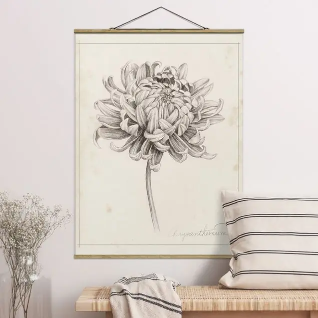 Botanische Studie Chrysantheme I Stoffbild - Hochformat Markenprodukt