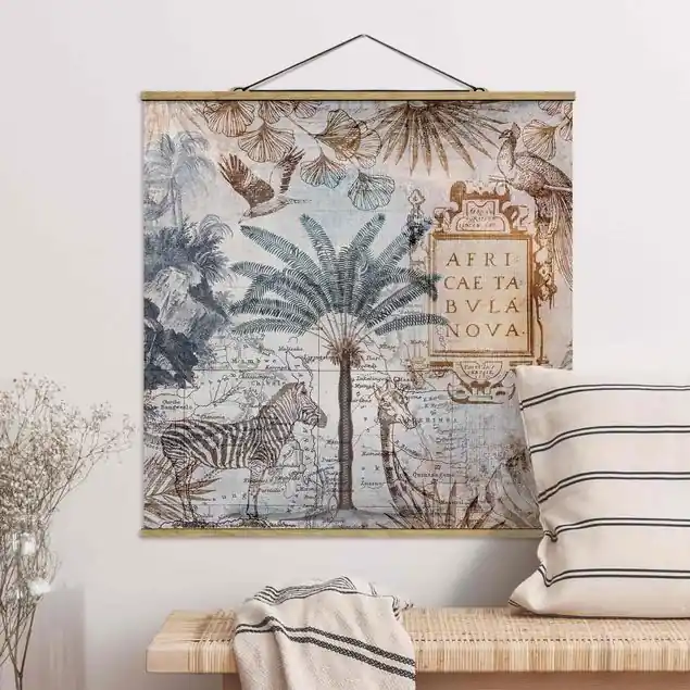 Vintage Collage Landkarte Afrika Stoffbild Nur Für Kurze Zeit