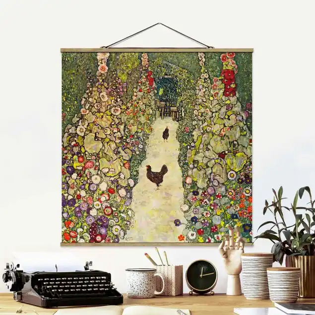 Jetzt Bestellen Gustav Klimt - Gartenweg mit Hühnern Stoffbild - Quadrat