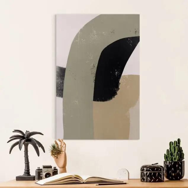 Komposition Schwarz Beige und Salbei II Leinwandbild – Canvas Echt