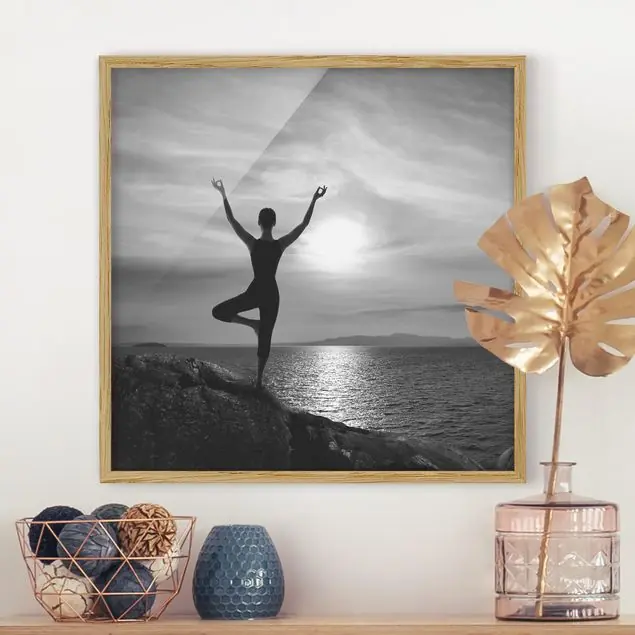 Yoga schwarz weiss                               Bild mit Rahmen - Quadrat Bestseller