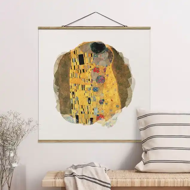 Solange Der Vorrat Reicht Wasserfarben - Gustav Klimt - Der Kuss Stoffbild - Quadrat