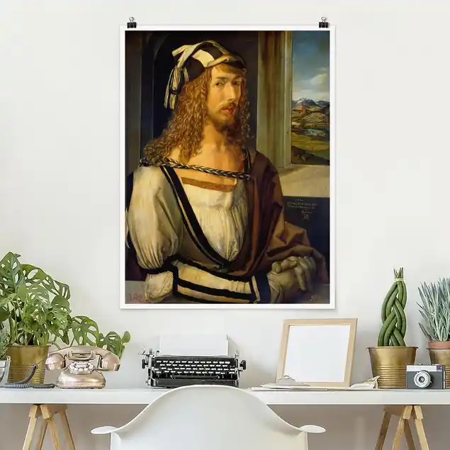 Albrecht Dürer - Selbstbildnis mit Landschaft Poster - Hochformat Highlight