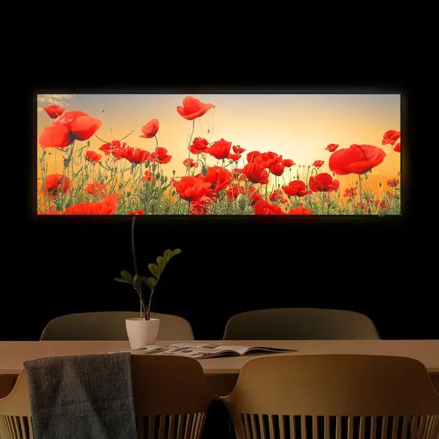 Mohnblumenfeld im Sonnenuntergang LED-Wechselbild Neue Ware