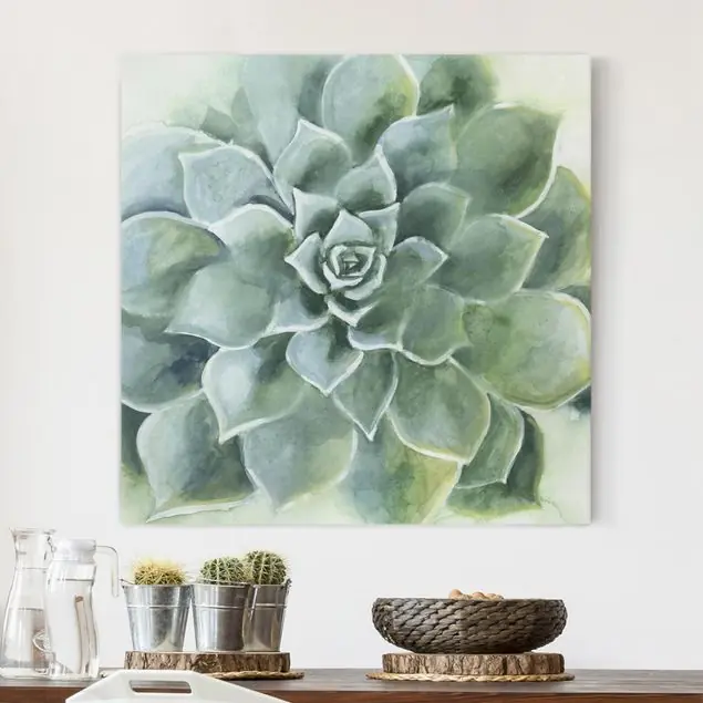 Aktuell Sukkulente Aquarell Dunkel Leinwandbild – Canvas