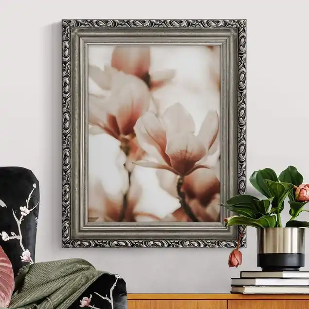 Zarte Magnolienblüten im Lichtspiel                               Gerahmtes Leinwandbild Jetzt Kaufen