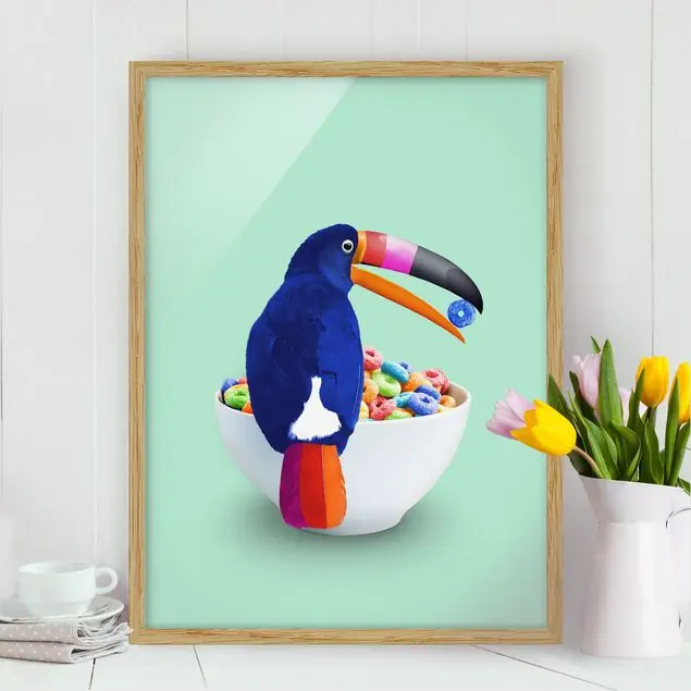 Zertifiziert Frühstück mit Tukan Bild mit Rahmen - Hochformat