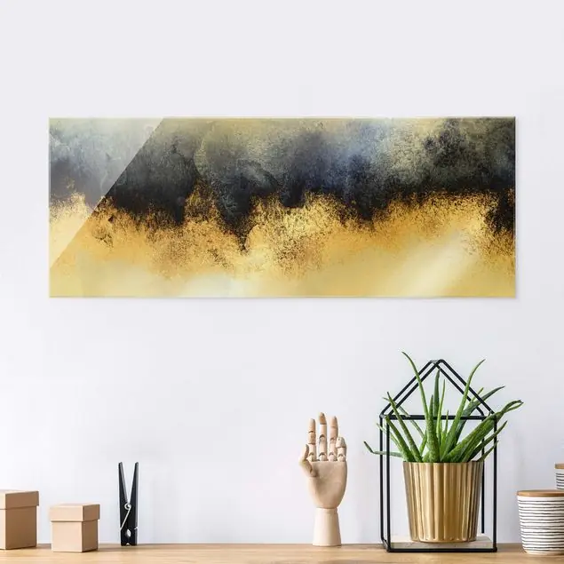 Wolkenhimmel mit Gold Glasbild Sofort Bestellen