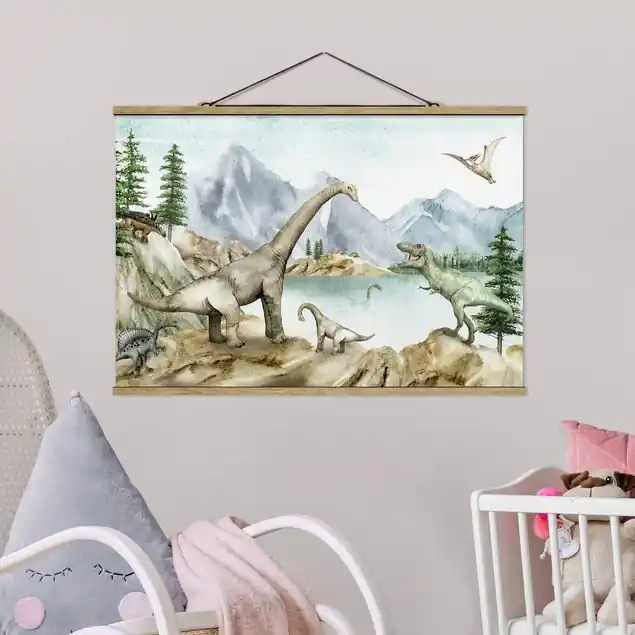 Direkt Vom Hersteller Urzeitliche Oase der Dinosaurier Stoffbild mit Posterleisten