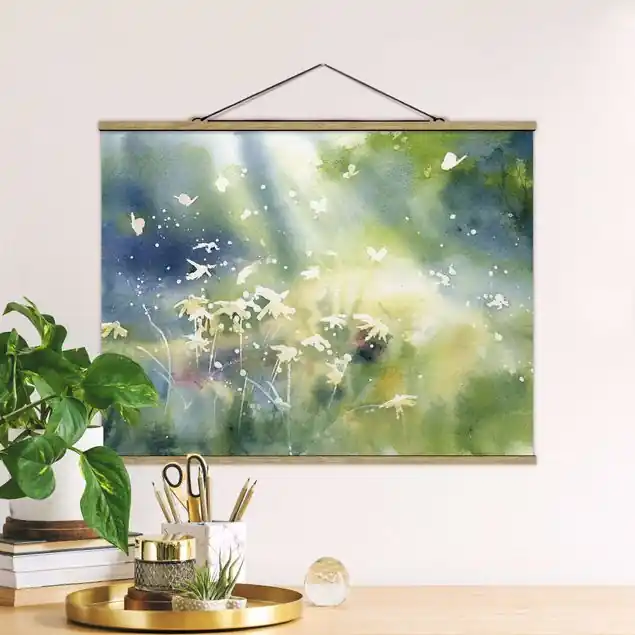 Aktuell Schmetterlinge, Licht und Blumen Stoffbild