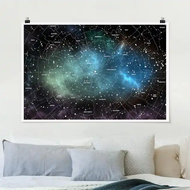 Abverkauf Sternbilder Karte Galaxienebel Poster - Querformat