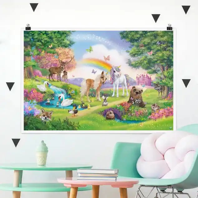 Zauberwald mit Einhorn Poster - Querformat Online Kaufen