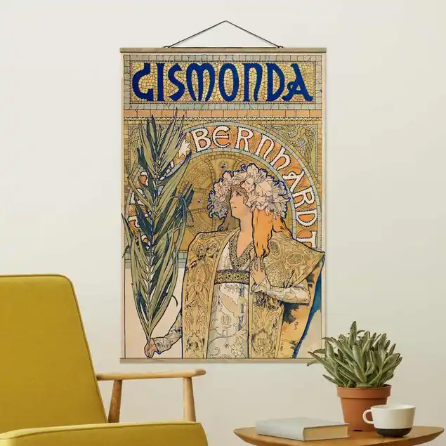 Alfons Mucha - Plakat für Theaterstück Gismonda                               Stoffbild - Hochformat Finale Aktion