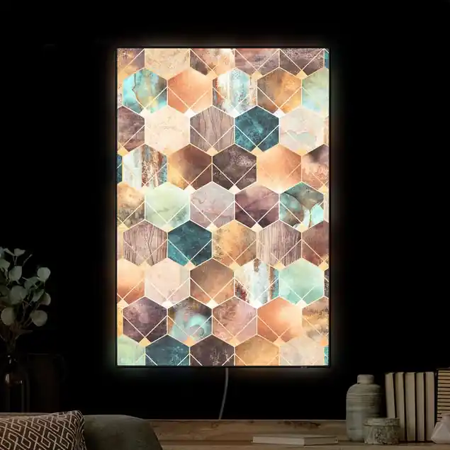 Zertifiziert Türkise Geometrie goldenes Art Deco LED-Wechselbild