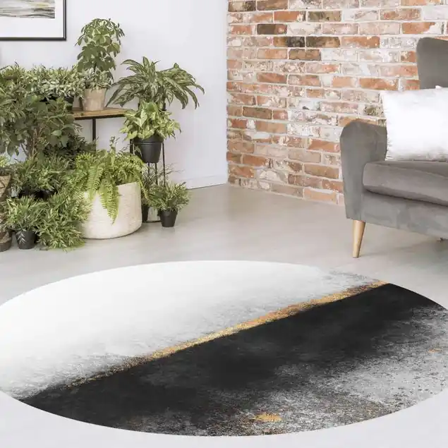 Abstrakter Goldener Horizont Schwarz Weiß Runder Vinyl-Teppich Markenware