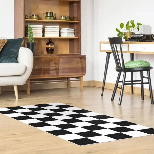 Geometrisches Muster Schachbrett Schwarz Weiß Vinylteppich Online Kaufen