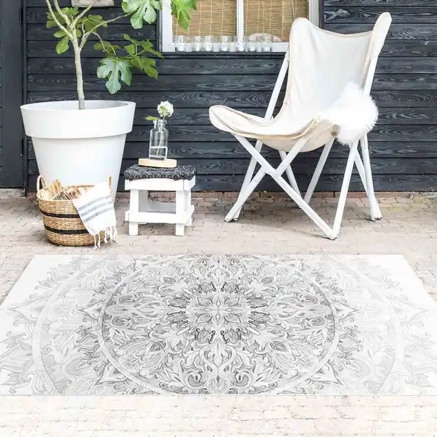 Mandala Aquarell Ornament Muster schwarz weiß Vinylteppich Finale Aktion