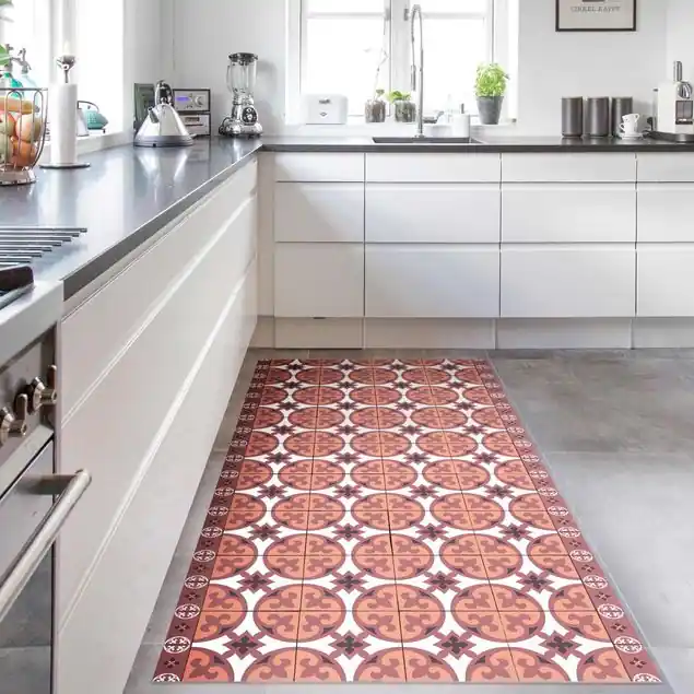 Geometrischer Fliesenmix Kreise Orange Vinylteppich Kostenloser Rückversand