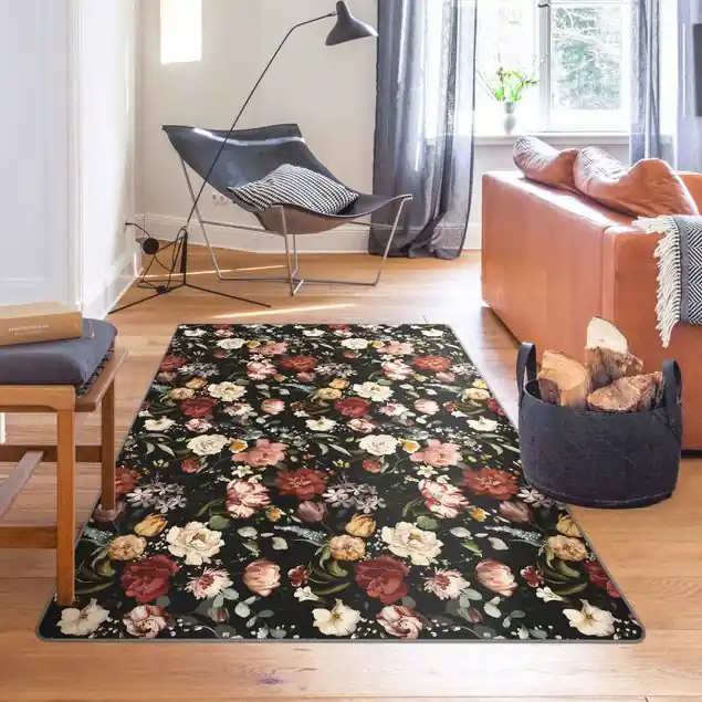 Schnäppchen Blumen Aquarell Vintage Muster auf Schwarz Teppich