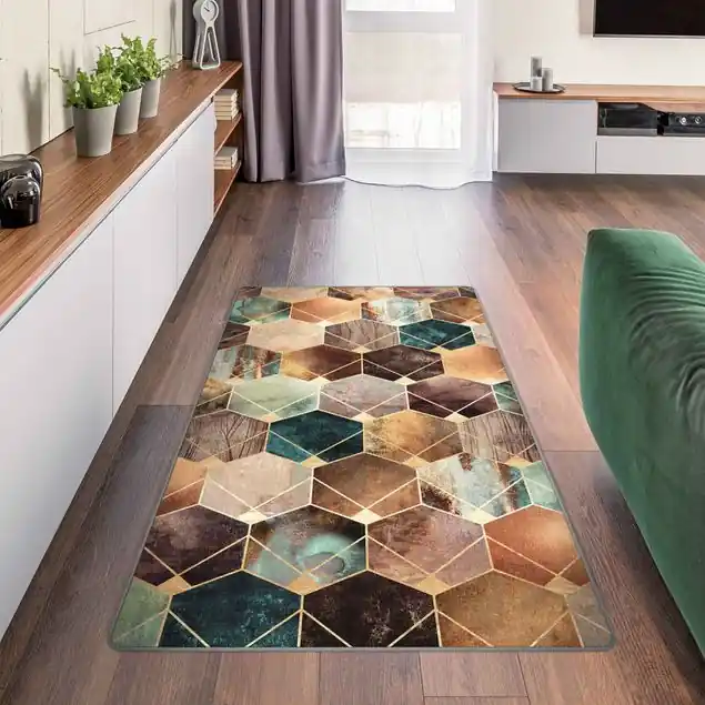 Türkise Geometrie goldenes Art Deco Teppich Neu Im Sortiment
