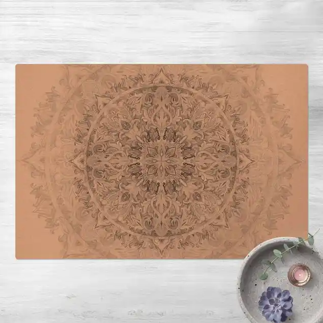 Heißes Angebot Mandala Aquarell Ornament Muster schwarz weiß Kork-Teppich