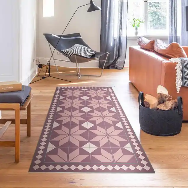 Neue Kollektion Geometrische Fliesen Sternblume Altrosa mit schmaler Bordüre Vinylteppich
