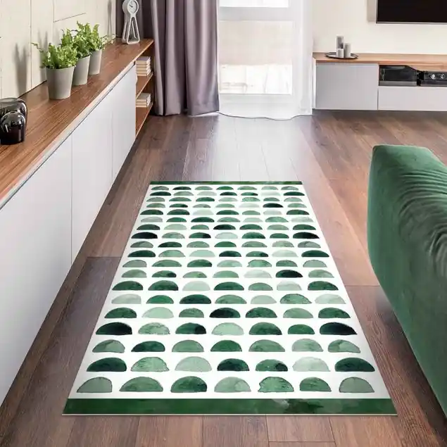 Aquarell Halbkreise in Moosgrün mit Balken Vinylteppich Direktkauf