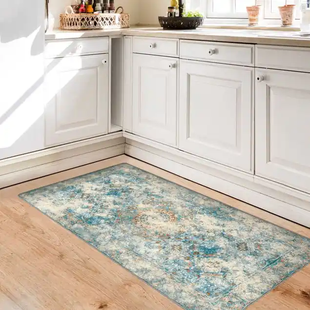 Knallerangebot Skandinavisches Muster Blau Creme Vintage                               Teppich