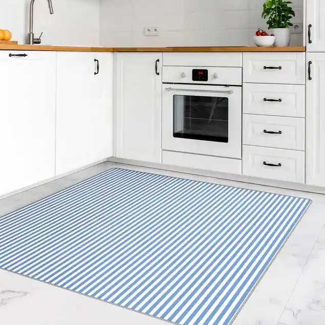 No.YK44 Streifen Blau Weiß Teppich Ausverkauf