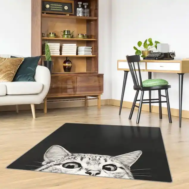 Abverkauf Illustration Katze Schwarz Weiß Zeichnung                               Teppich