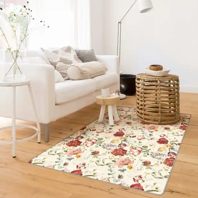 Preiswert Blumen Aquarell Vintage Muster auf Beige                               Teppich