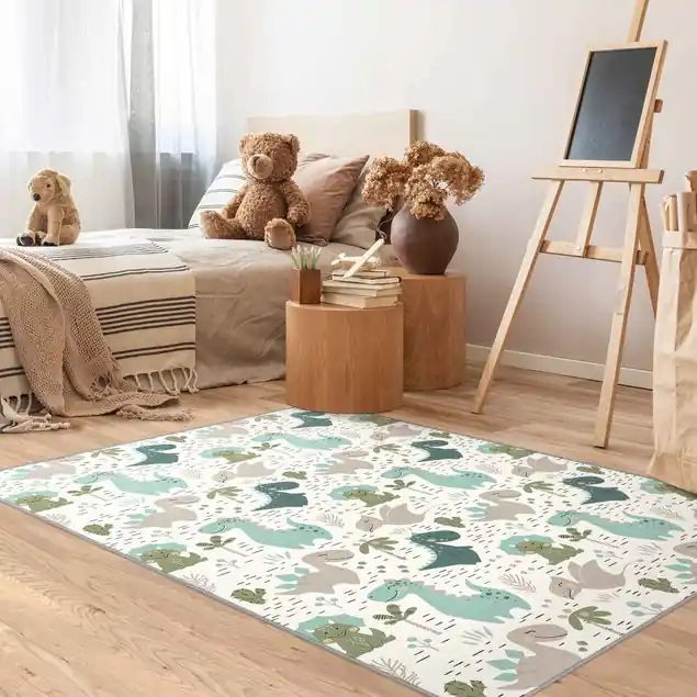 Freundliche Dinosaurier mit Palmen und Kakteen Teppich Jetzt Bestellen