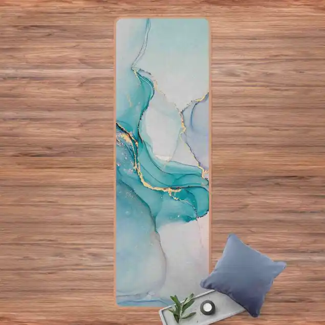 Aquarell Pastell Türkis mit Gold Yogamatte Kork Heißes Angebot